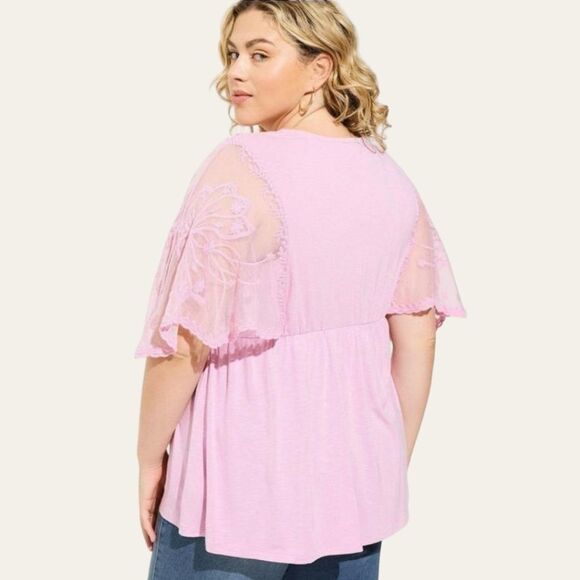TORRID NEW PLUS SIZE Knit Crew Neck Lace Dolman Sleeves Babydoll Top 4X - Picture 9 of 16
